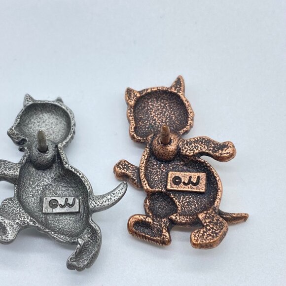 Set Of 3 Vintage Cat Lapel Pins Bronze Silver Gold Tones Secure Backings Retro - Picture 5 of 8